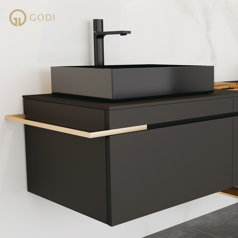 GODI Modern elegant high end luxury Wall Mount bathroom cabinet vanity with Sink for bathroom designed by Switzerland designer