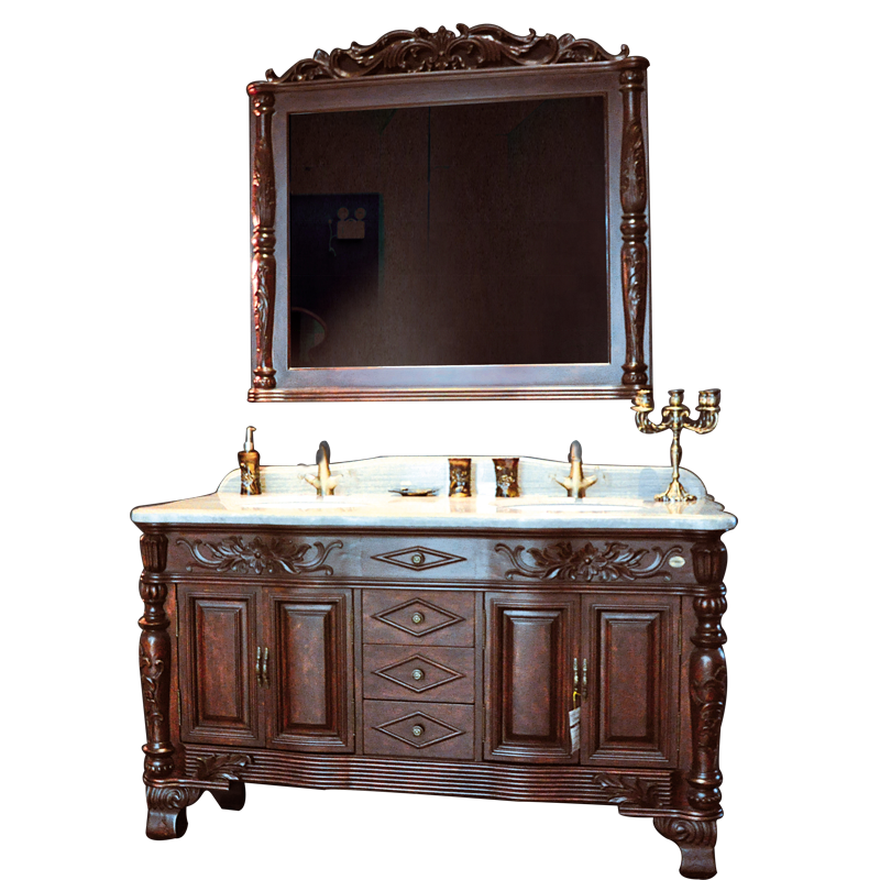 Euro classic French style double sink solid wood bathroom cabinet vanity