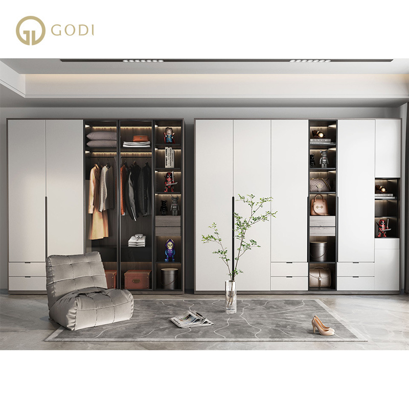 GODI Customized Modular mdf hotel luxury bedroom storage cabinet furniture wooden modern white armoire wardrobe closets designs