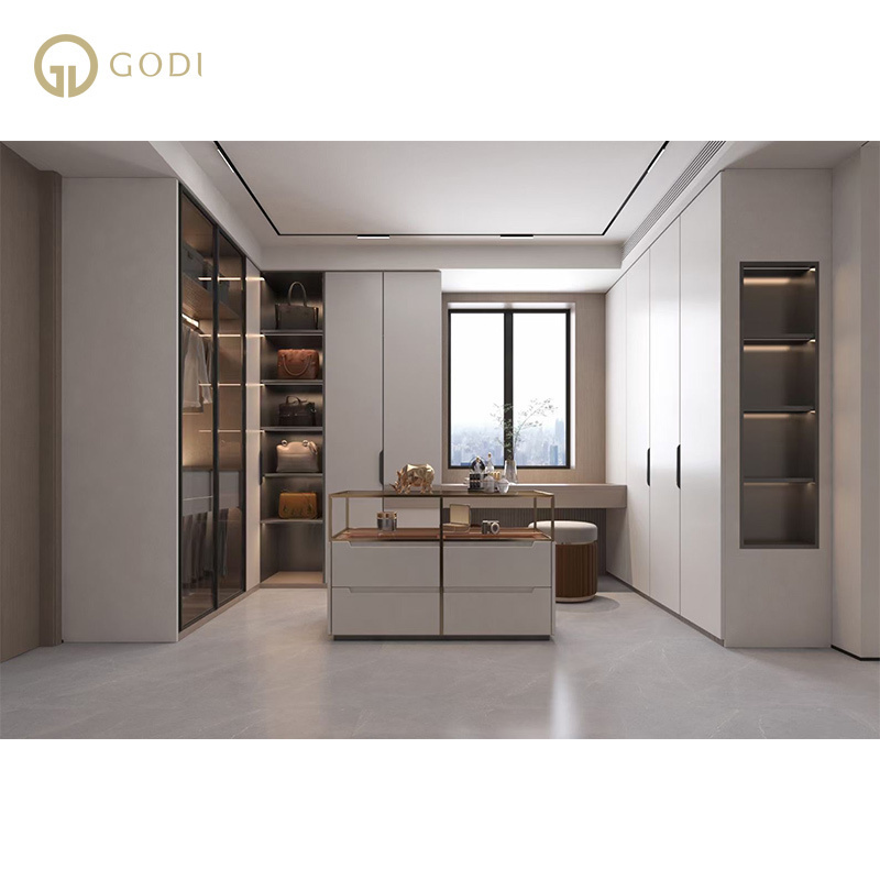 GODI Eco-Friendly Chinese Modern Bedroom Sliding Door Triple Wood Clothes Cabinet Wardrobe Closet Designs Wardrobe