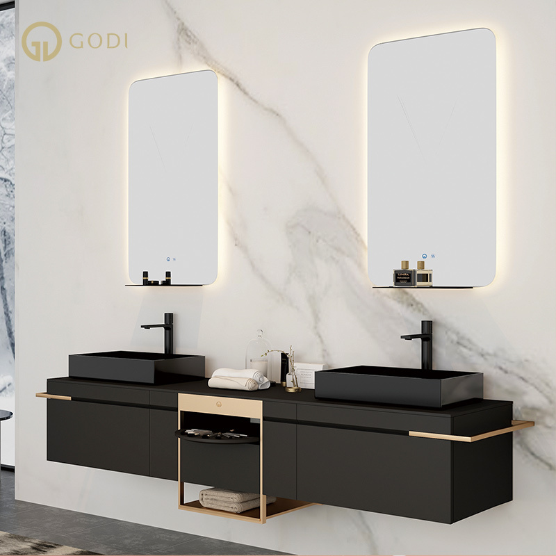 GODI Modern elegant high end luxury Wall Mount bathroom cabinet vanity with Sink for bathroom designed by Switzerland designer