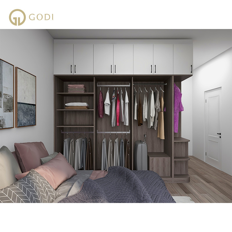 GODI Custom Luxury Modern L Shape Walk In Closet Built In Walk In Wardrobe With Tempered Glass Door LED Light Suite Closet