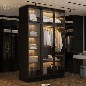 GODI luxury 2 door wooden glass almirah wood combination wardrobes cabinet bedroom furniture closets wardrobes with mirror