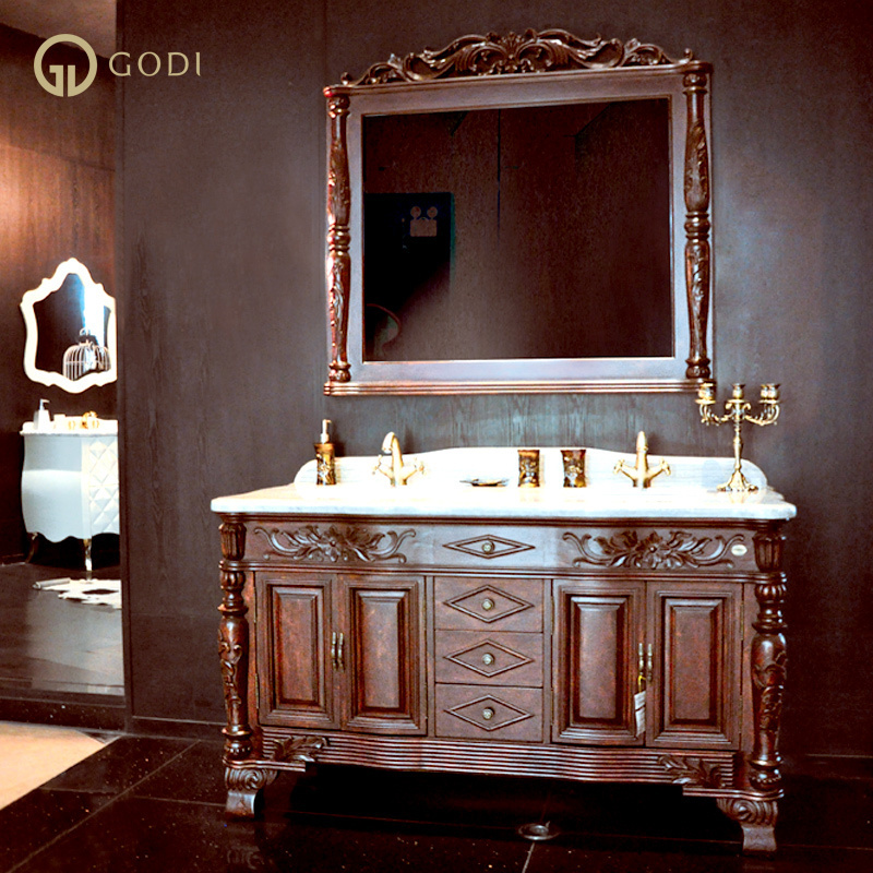 Euro classic French style double sink solid wood bathroom cabinet vanity