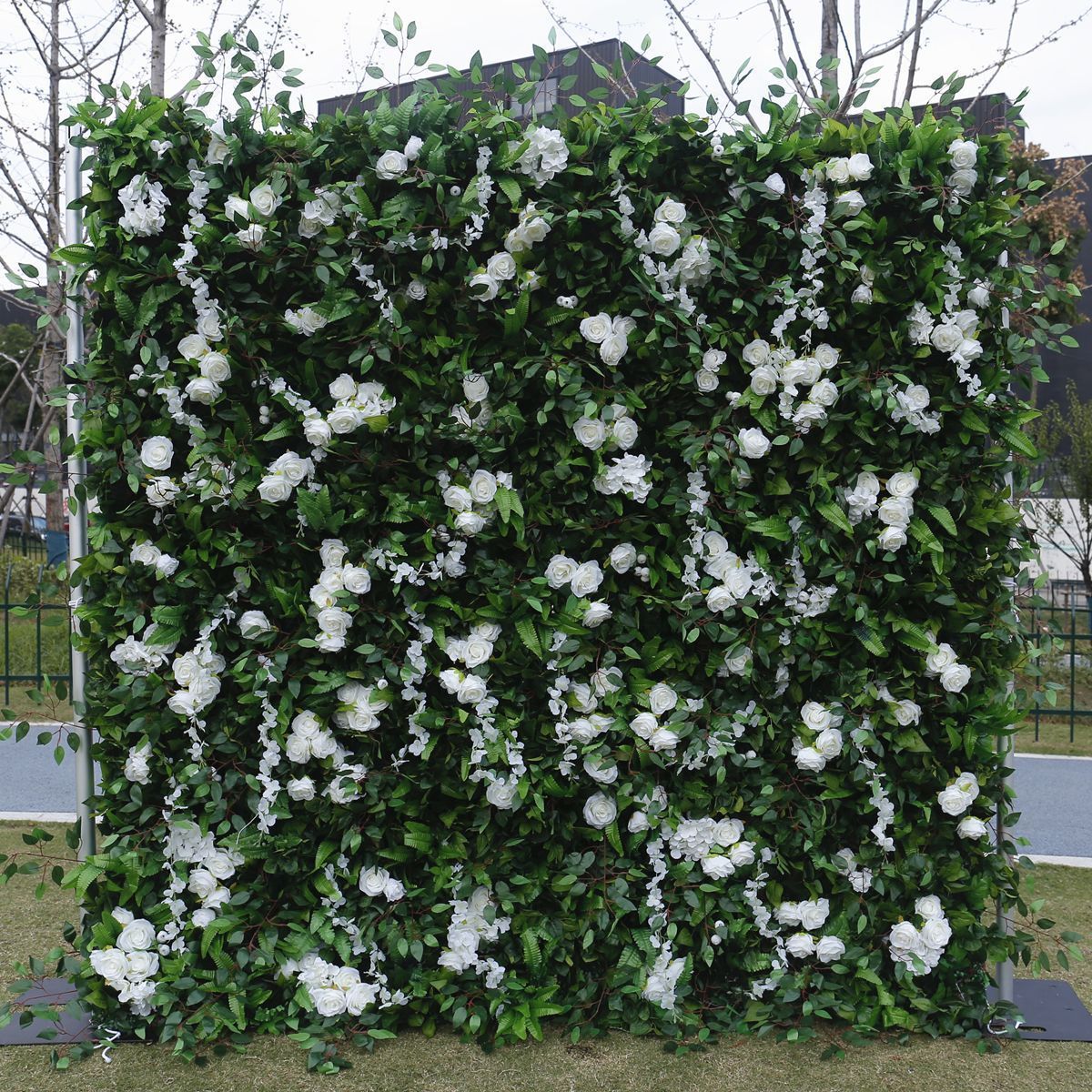 Shopping window outdoor artifical green wedding flowers walls back drop roll up flower wall panel