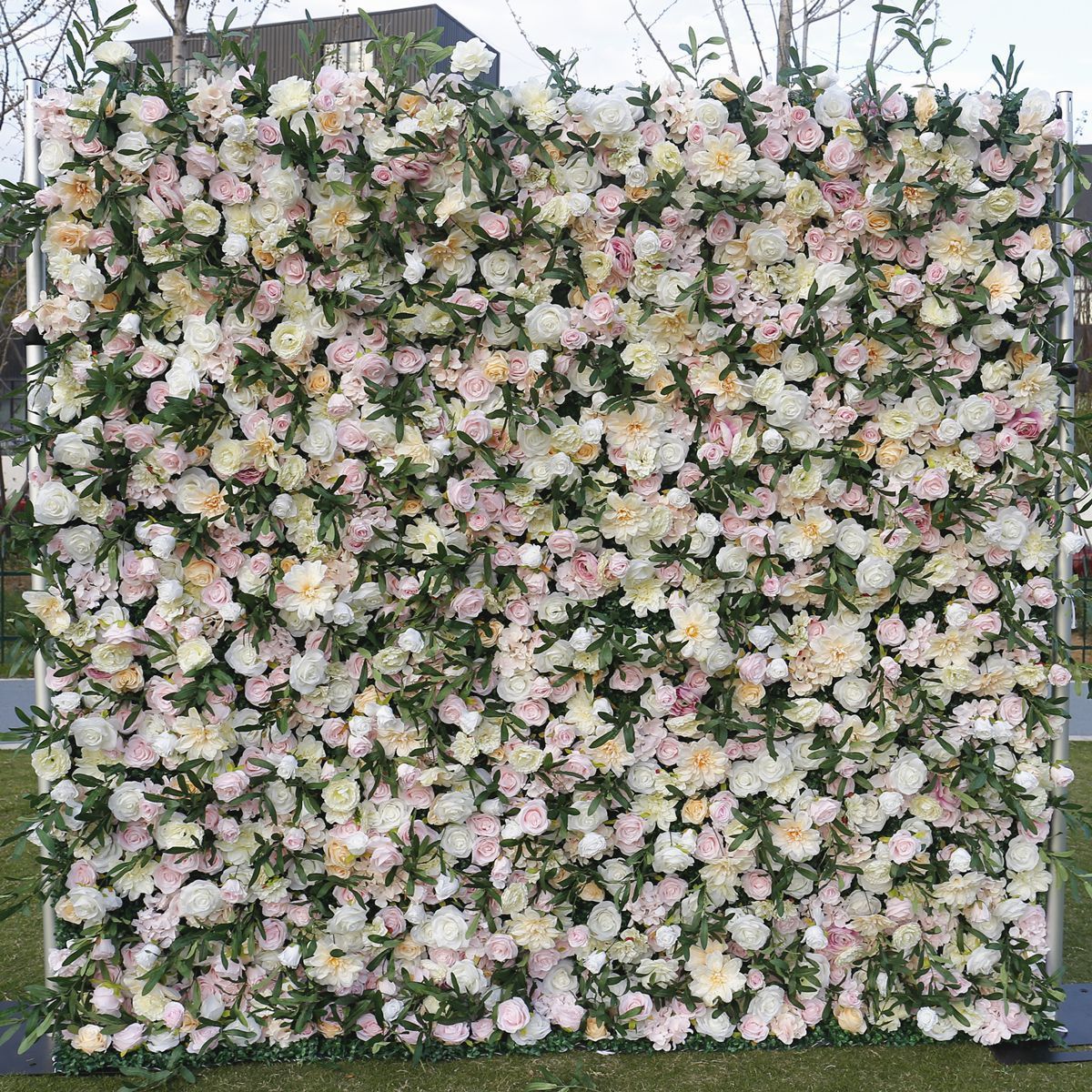 Shopping window outdoor artifical green wedding flowers walls back drop roll up flower wall panel