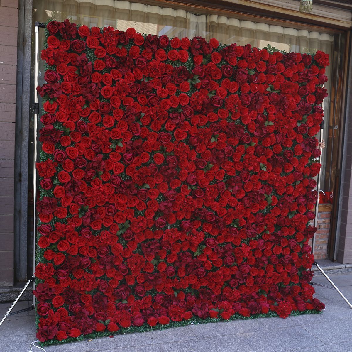 Customized Wedding Decor 5d cloth Roll Up silk artificial flower wall red plastic panels