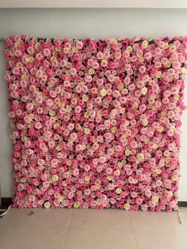 Silk pink rose decor backdrop artificial flowers wall backdrop wedding decoration