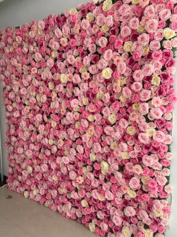 Silk pink rose decor backdrop artificial flowers wall backdrop wedding decoration