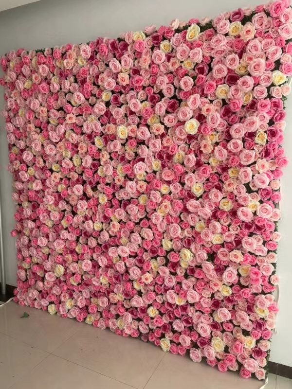 Silk pink rose decor backdrop artificial flowers wall backdrop wedding decoration