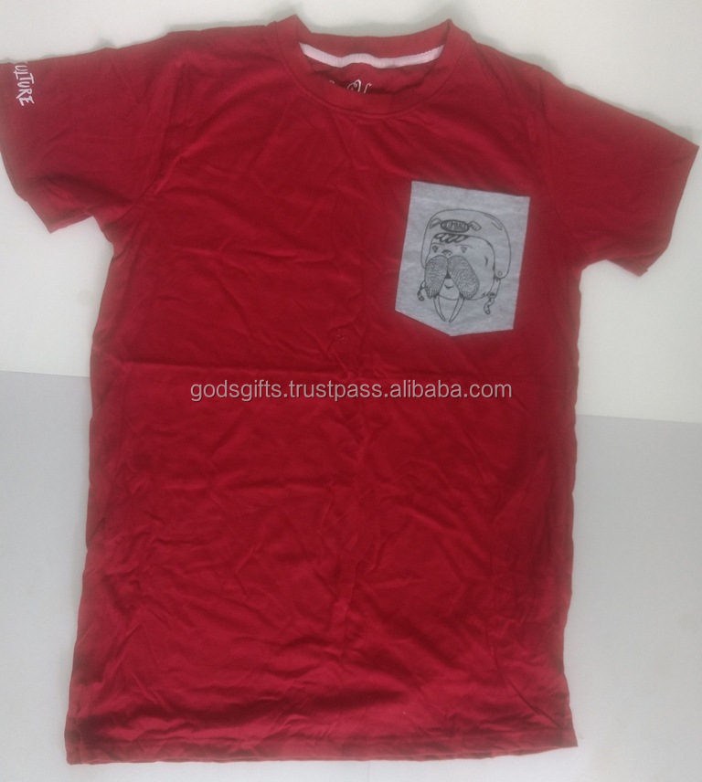 tirupur direct factory sale OEM crew neck t shirt with pocket latest design printed custom plain pocket T-shirt online sale