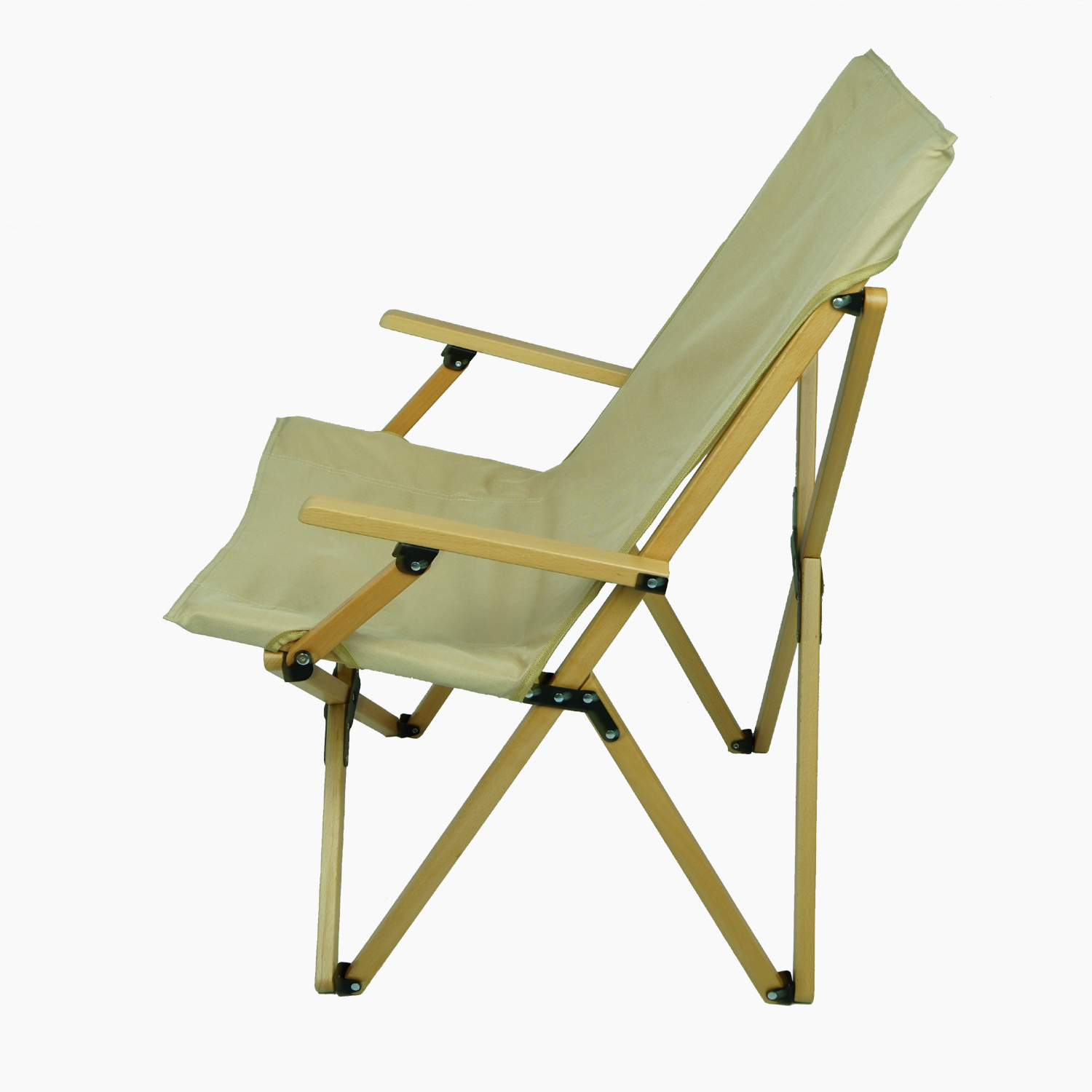 Outdoor Folding Armrest Fishing Wooden Camping Beach Chair Beech wood Frame Portable Foldable Canvas Deck Chair with Armrest