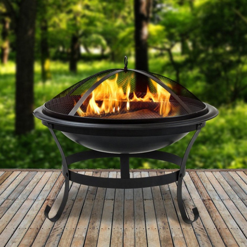 Wood Burning Fire Pit Stove with Mesh Lid and Fire Picker Durable Fire Pits Heater with Poker For Outdoor Camping BBQ