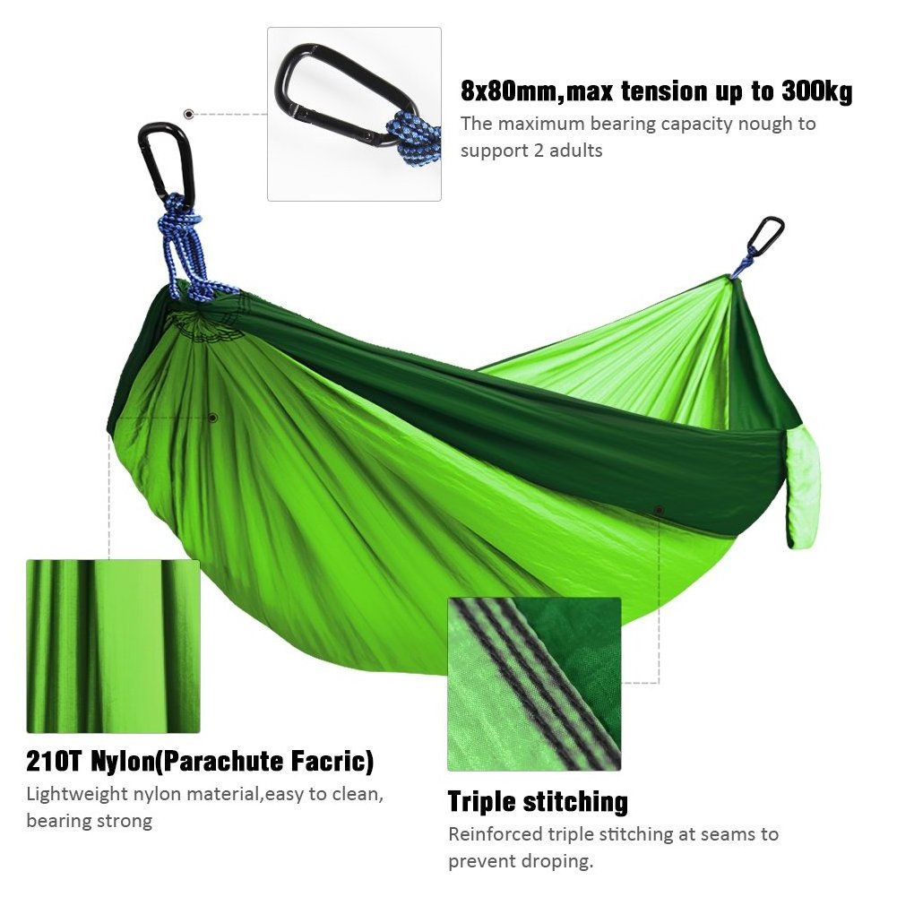 Double Camping Hammock with Tree Straps Lightweight Nylon Parachute Hammock For Backpacking Travel Portable Nylon Hammocks