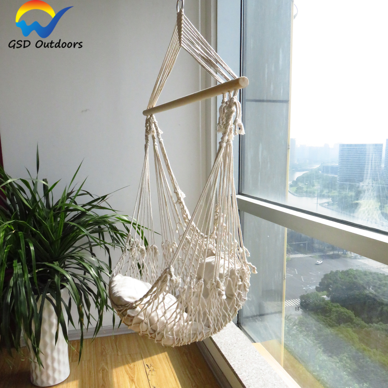 Wholesale Cotton Rope Netting Hanging Swing Hammock Chair Indoor Kids Play Swing Hanging Chair with Spreader Bar