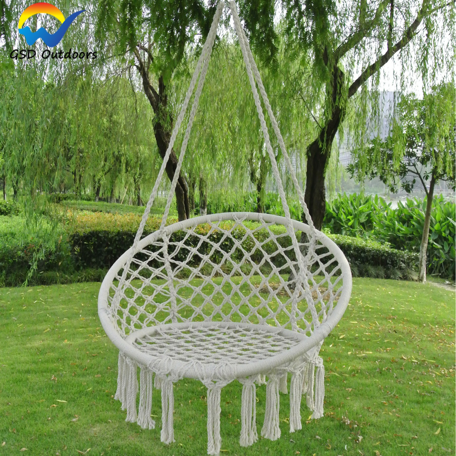 Hammock Chair Macrame Swing Hanging Lounge Mesh Chair Durable Cotton Rope Swing for Bedroom, Patio, Garden