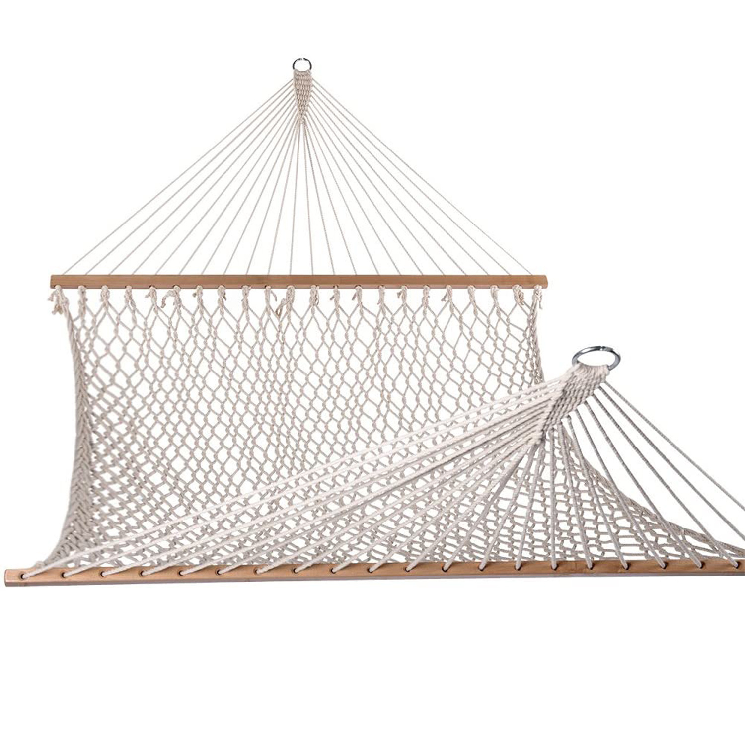 Cotton Rope Double Hammock with Wood Spreader Outdoor Two Person Mesh Cotton Rope Swing Hammock For Garden Patio Beach