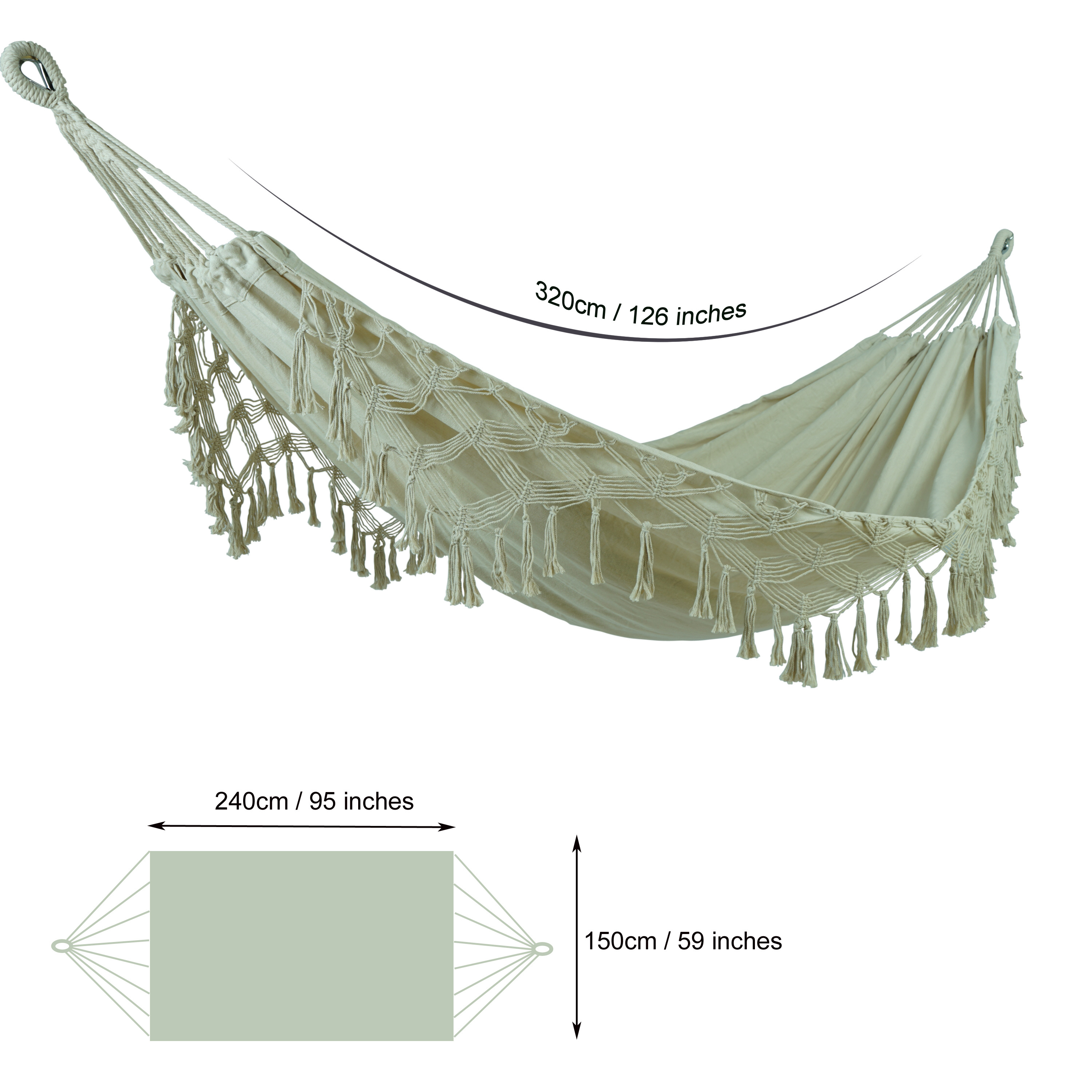 Outdoor Foldable Canvas Macrame Swing Hammock Indoor Large Double Cotton Hammock with Fringe Beach Yard Hanging Chair