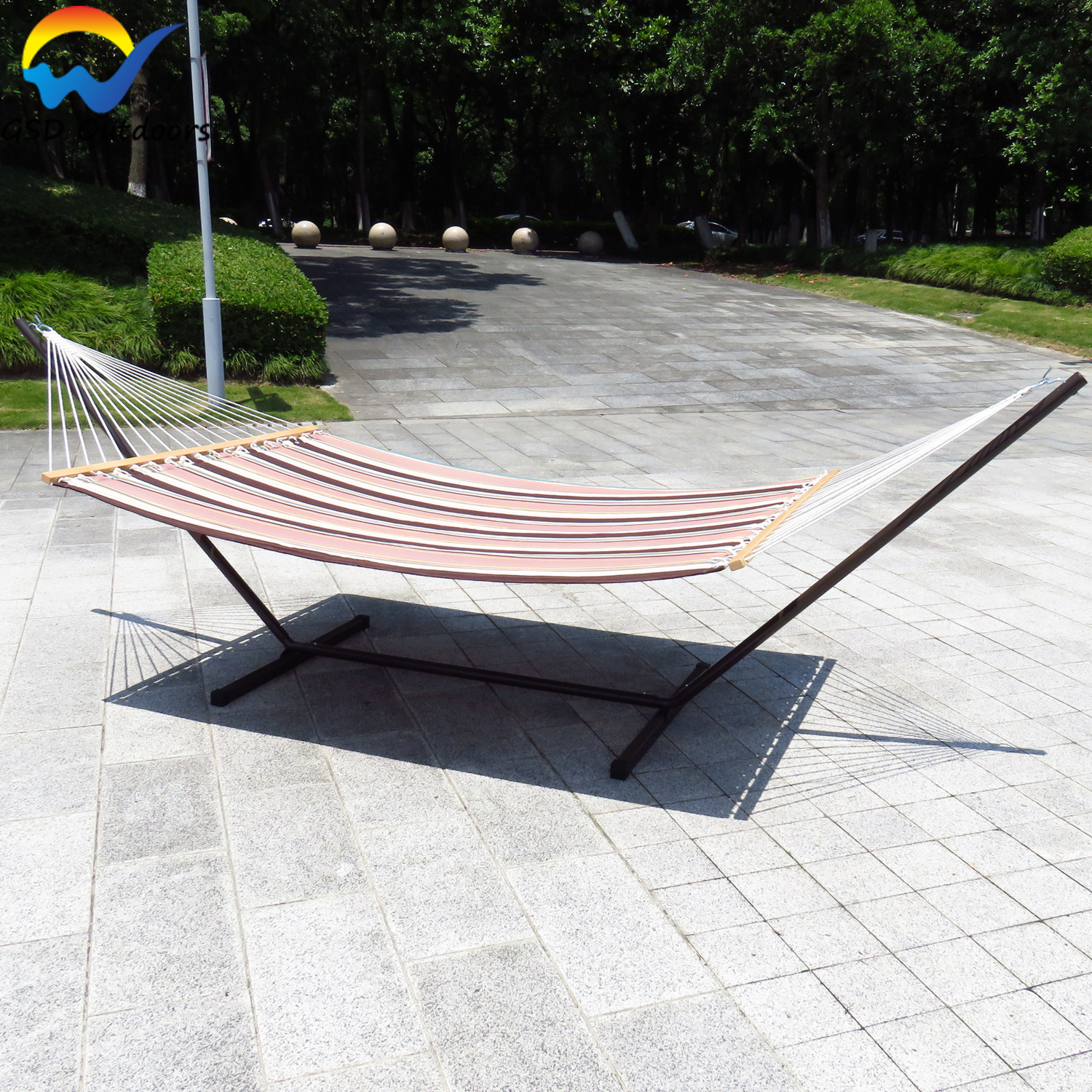 GSD Outdoor Garden Double Folding Hammock Cotton Hanging Swing Bed Hammock with Spreader Bar Customized Camping Hammock Bed