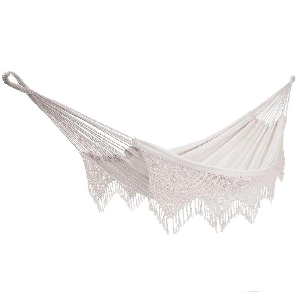 GSD Outdoors White Bohemian Hammock Camping Bed Portable Two Person Beach Swing Hammock Bed Kids Play Hammock Lounger Bed