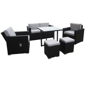 GSD Outdoor Patio Furniture Set Modular Garden PE Rattan Sofa Set Furniture Ottoman and Tea Table Aluminum PE Wicker Furniture