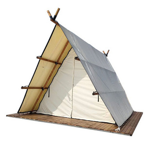 Outdoor Canvas Luxury Glamping Triangle Safari Tent with Wooden Pole Waterproof Folding Camping  Large Party Hotel Living Tent