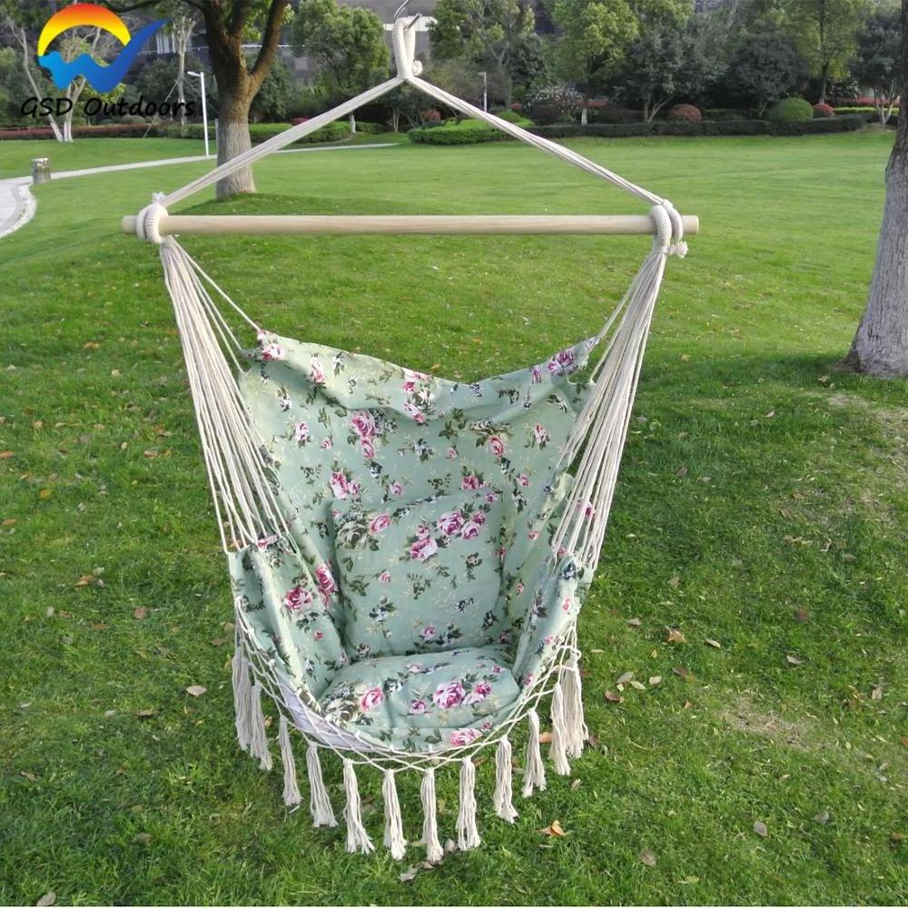 GSD Macrame Outdoor Swing Chair Courtyard printing Hanging Chair with Tassels Indoor Kids Play Ceiling Hanging Hammock