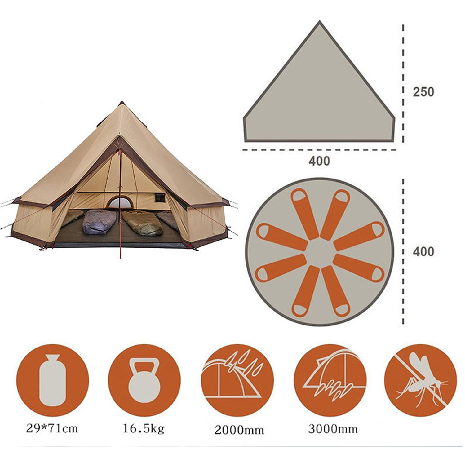 GodsWord Cheap Polyester Bell Tent 3M 4M 5M 6M Pyramid Tipi Tent For Camping Waterproof Outdoor Large Family Yurt Tent