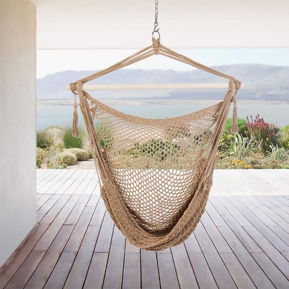 Hammock Chair Hanging Rope Swing Seat with Hardware Kits Handmade cotton Mesh Net Hanging chair Lightweight Hammock chair