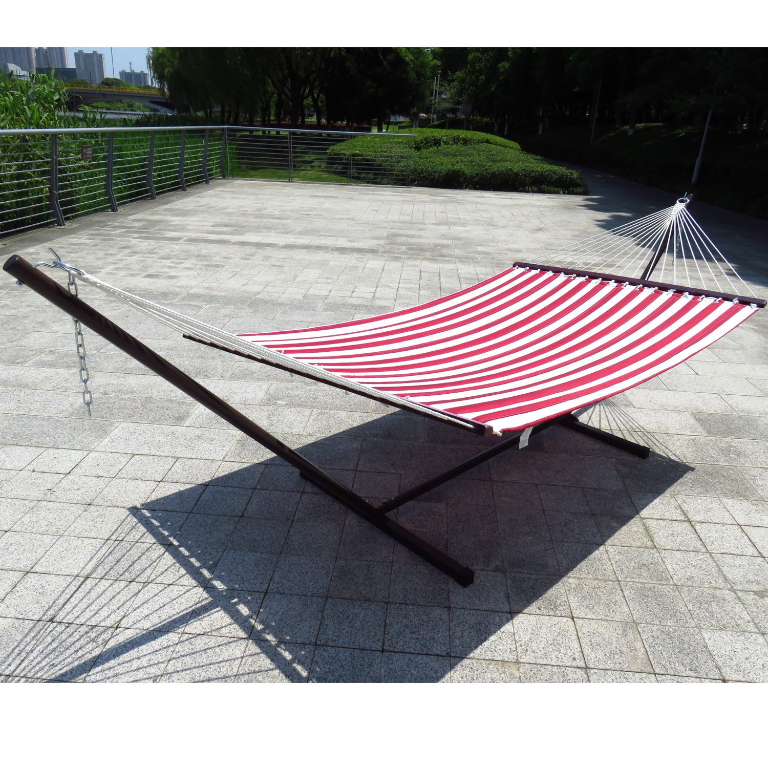 GSD Double Stand Hammock with Spreader Bar Outdoor Double Swing Bed Hammock With Metal Stand Portable Padded Quilted Hammock