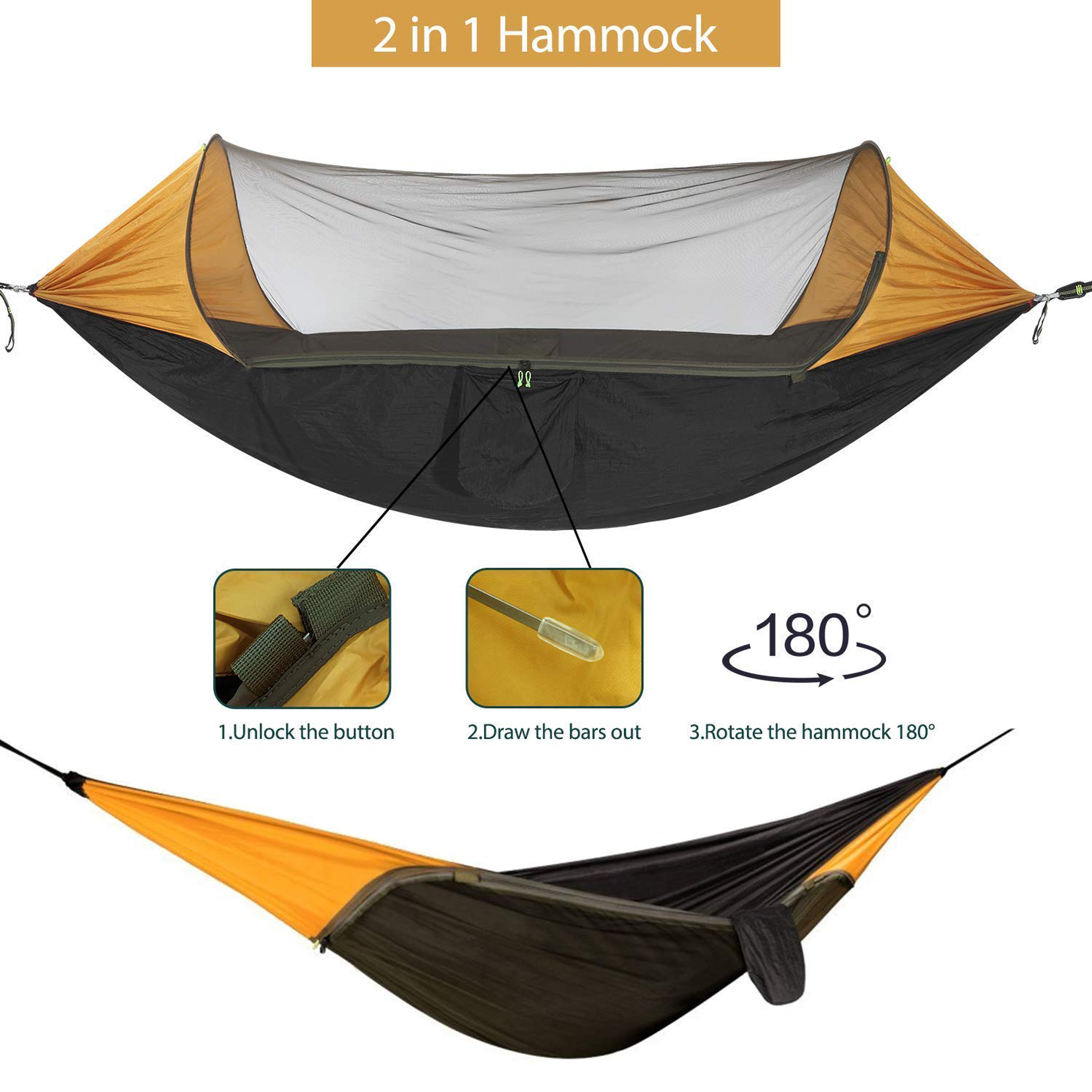 Outdoor Lightweight Camping Nylon Hammock with Mosquito Net Double Ultralight Compact Hiking Swing Parachute Hammock Equipment