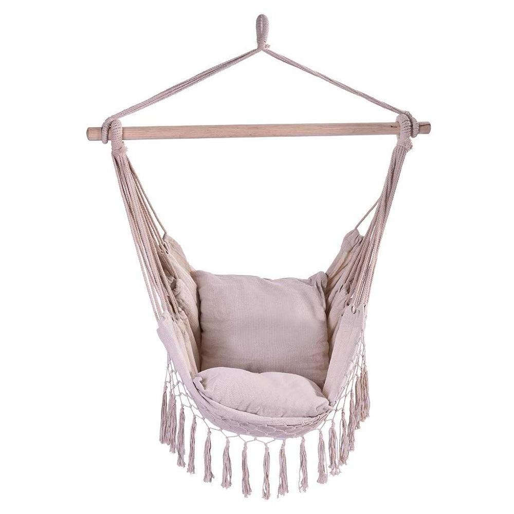 GSD Hanging Hammock Chair Macrame Hammock Hanging Swing Chair with Two Cushions Indoor Bedroom Cotton Canvas Swing Chair Hammock