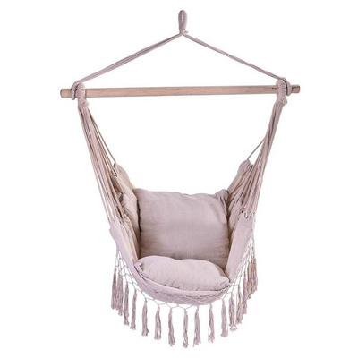 GSD Hanging Hammock Chair Macrame Hammock Hanging Swing Chair with Two Cushions Indoor Bedroom Cotton Canvas Swing Chair Hammock