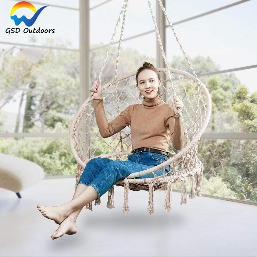 GSD Outdoor Hanging Cotton Macrame Rope Hammock Lounge Swing Chair Indoor Hanging Leisure Swing Chair Hammock