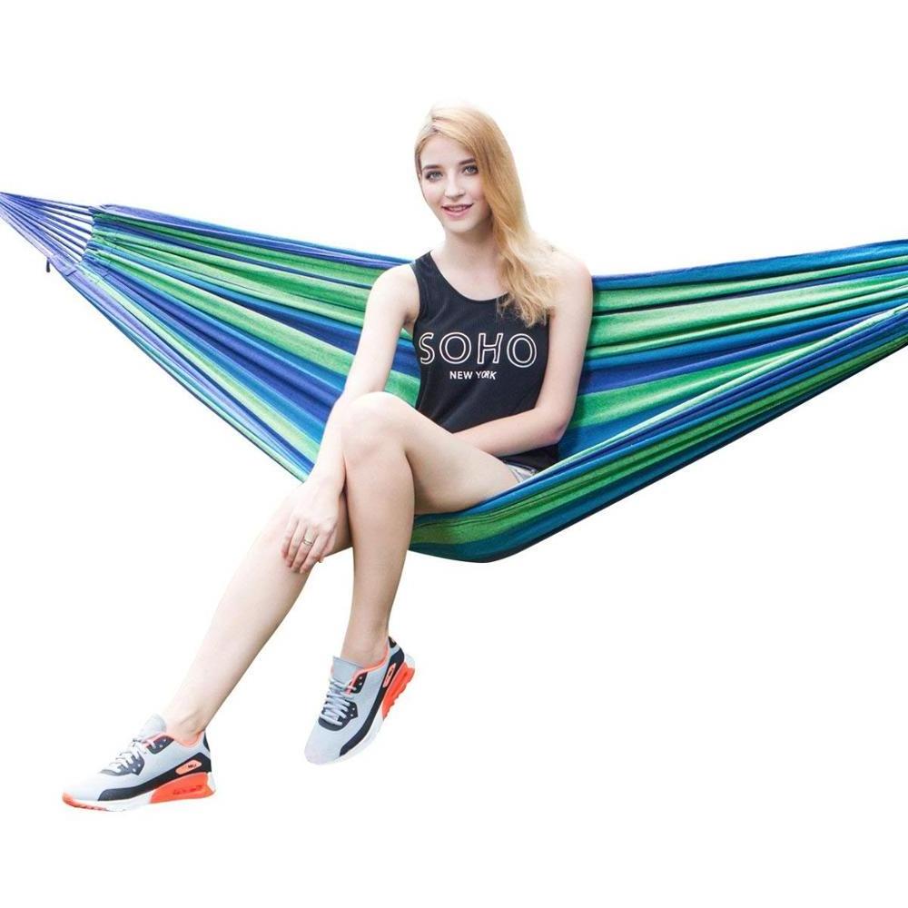 Double Two Person Cotton Fabric Canvas Travel Hammock Bed Outdoor Ultralight Camping Hammock Portable Beach Swing Bed