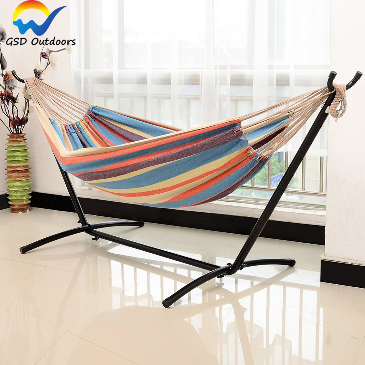 Camping Hammock Chair Bed With Stand Universal Multi-Use Hanging Hammock with Heavy Duty Coated Steel Tube Frame with Hooks