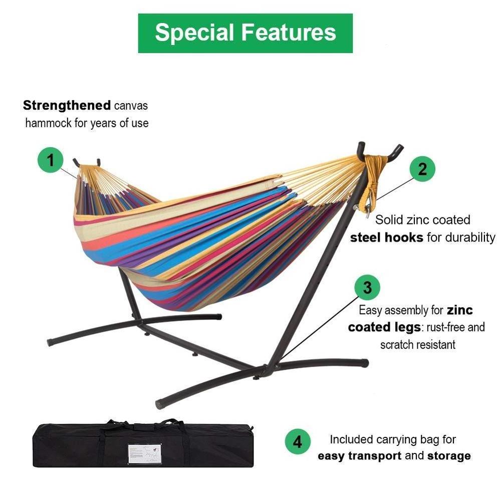 Camping Hammock Chair Bed With Stand Universal Multi-Use Hanging Hammock with Heavy Duty Coated Steel Tube Frame with Hooks