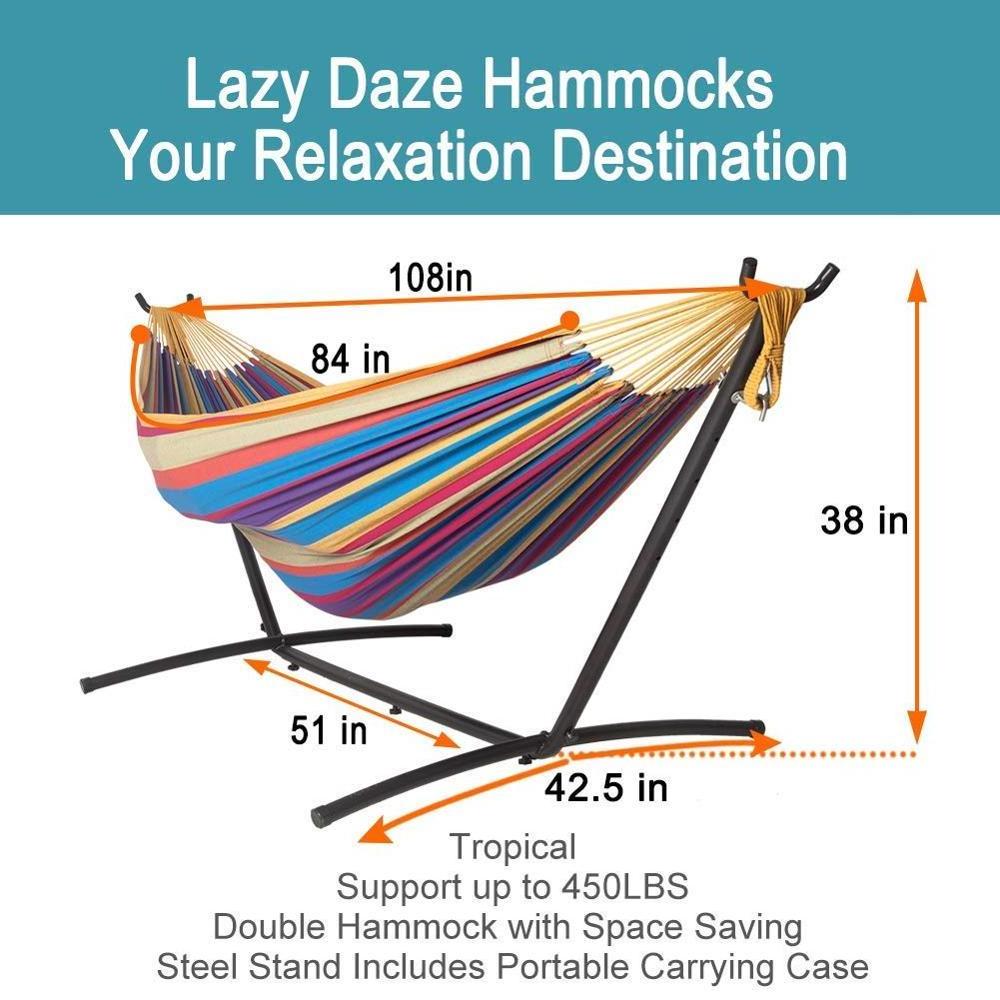 Camping Hammock Chair Bed With Stand Universal Multi-Use Hanging Hammock with Heavy Duty Coated Steel Tube Frame with Hooks