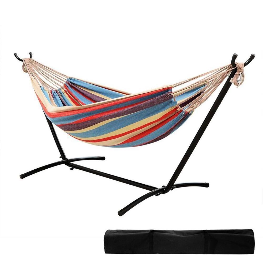 Camping Hammock Chair Bed With Stand Universal Multi-Use Hanging Hammock with Heavy Duty Coated Steel Tube Frame with Hooks