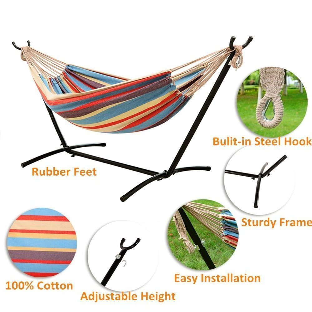 Folding Outdoor Hammock with Stand And Canopy Large Two Person Hammock Stand Beach Swing Hanging Hammock Bed