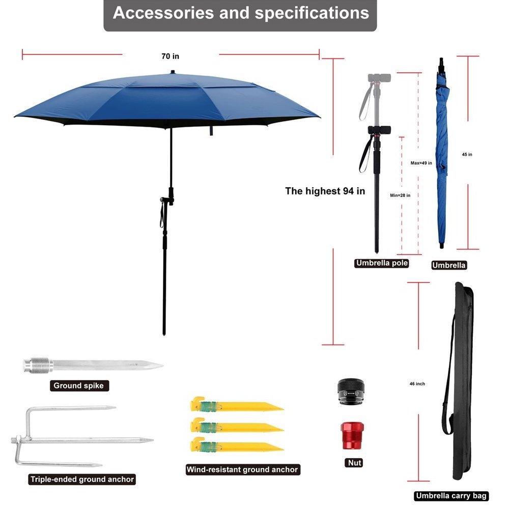 Outdoor Portable Sun Shade Beach Umbrella Adjustable Ultralight Anti-UV Camping Beach Umbrella with Shade