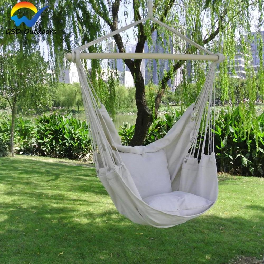 Portable Hammock Canvas Chair Outdoor Hanging Swing Chair Seat with Pillows for Indoor Leisure Ceiling Hang Swing Hammock