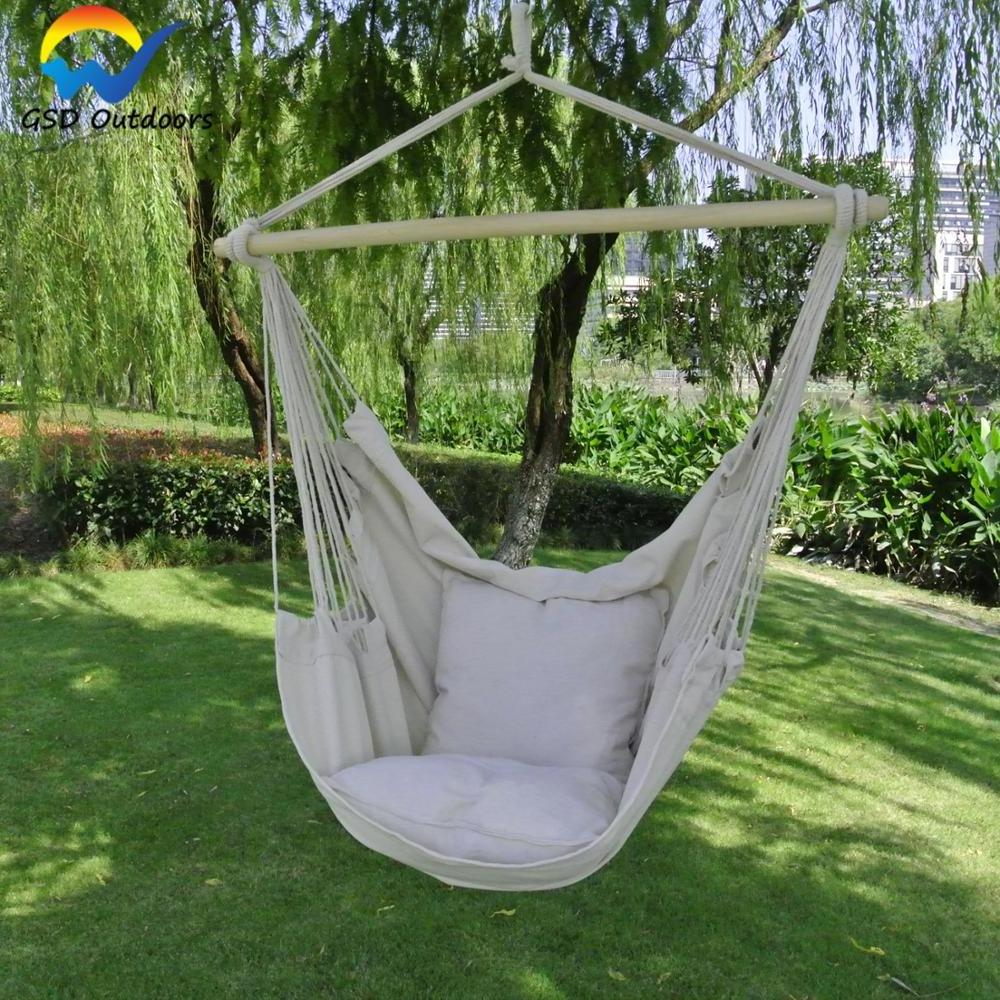 Portable Hammock Canvas Chair Outdoor Hanging Swing Chair Seat with Pillows for Indoor Leisure Ceiling Hang Swing Hammock