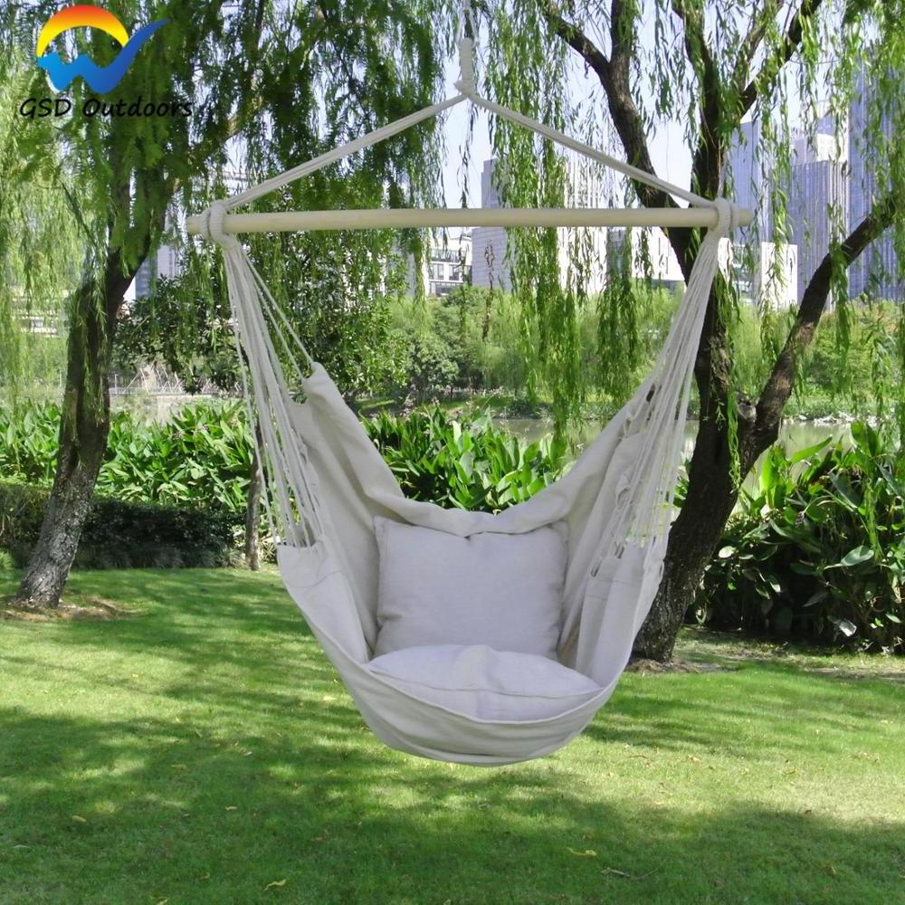 Portable Hammock Canvas Chair Outdoor Hanging Swing Chair Seat with Pillows for Indoor Leisure Ceiling Hang Swing Hammock