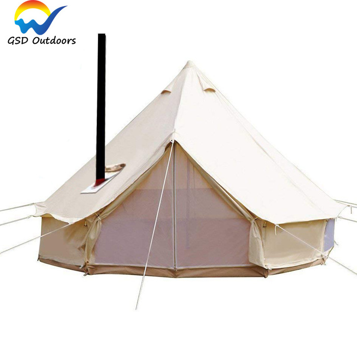 Hunting Glamping Bell Tent 6m Outdoor Stretch Awning Canopy Tent Waterproof Cotton Canvas Yurt Bell Tent with Jacket Stove