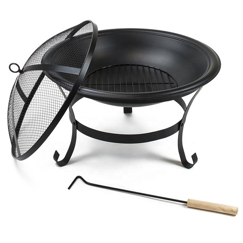 Wood Burning Fire Pit Stove with Mesh Lid and Fire Picker Durable Fire Pits Heater with Poker For Outdoor Camping BBQ