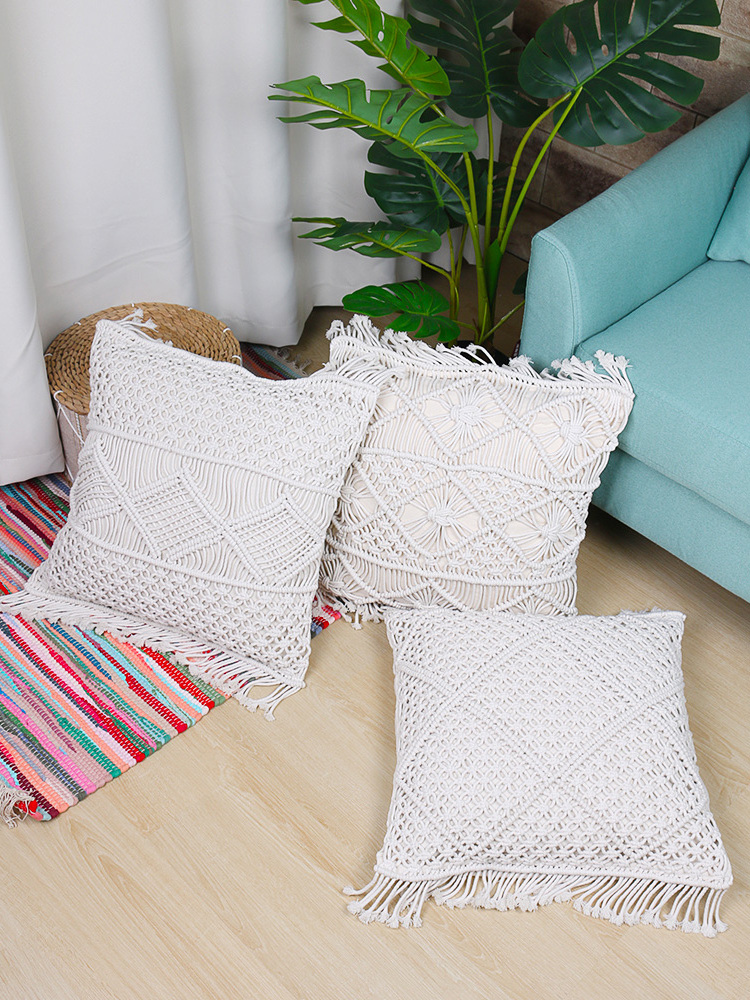 Bohemian Style Macrame Throw Pillow Cushion Cover Pillowcase Indoor Decorative Fringe Sofa Cushion Cases Set