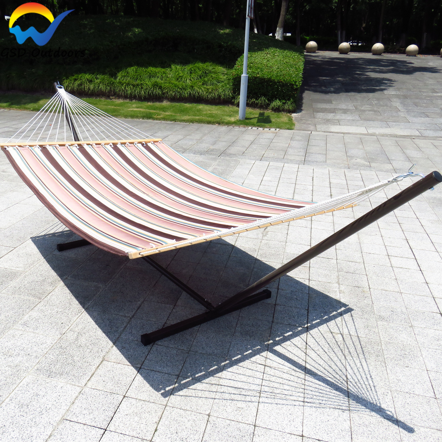 GSD Outdoor Garden Double Folding Hammock Cotton Hanging Swing Bed Hammock with Spreader Bar Customized Camping Hammock Bed