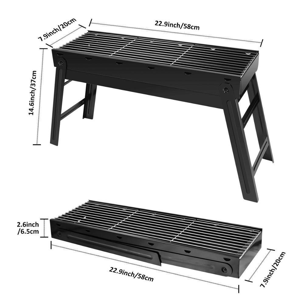 Camping Barbecue Charcoal Grill Portable Folding Lightweight BBQ Grill Outdoor Stainless Steel Smoker Grill with Remove Net