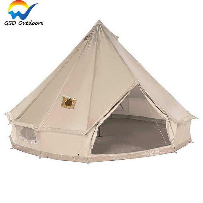 Hunting Glamping Bell Tent 6m Outdoor Stretch Awning Canopy Tent Waterproof Cotton Canvas Yurt Bell Tent with Jacket Stove